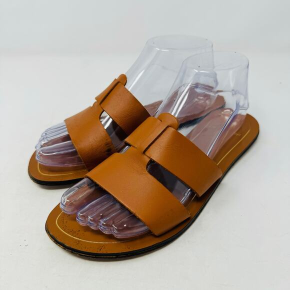 J. Crew Shoes - J. Crew Womens Brown Sandals Flats Leather Open Toe Double Strap Size 7.5